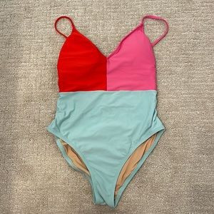 J Crew Strappy V-neck one-piece swimsuit in colorblock